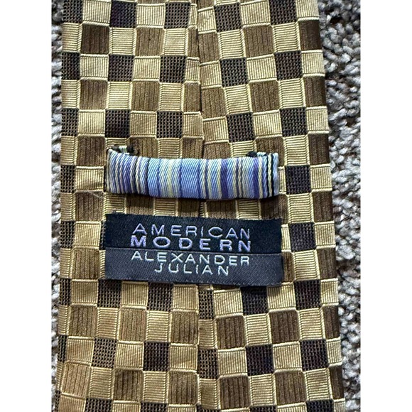 Alexander Julian Necktie Modern Checkered Silk Tie Brown Beige‎ Men's - Picture 2 of 6